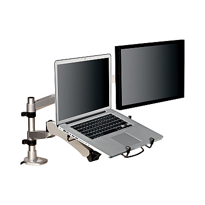 3M Easy-Adjust Desk Dual Arm Mount for 27" Monitors, 360 deg Rotation, +90/-15 deg Tilt, 360 deg Pan, Silver, Supports 20 lb (MMMMA265S)