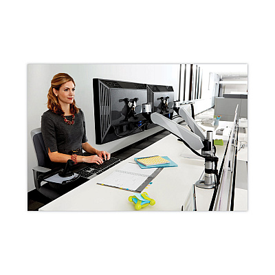 3M Easy-Adjust Desk Dual Arm Mount for 27" Monitors, 360 deg Rotation, +90/-15 deg Tilt, 360 deg Pan, Silver, Supports 20 lb (MMMMA265S)