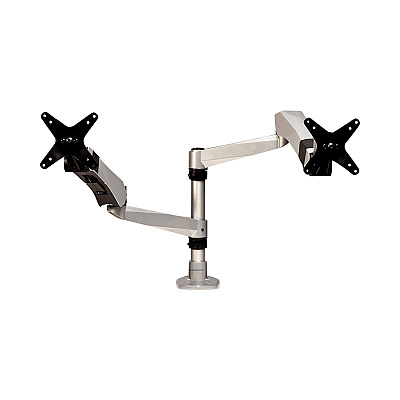 3M Easy-Adjust Desk Dual Arm Mount for 27" Monitors, 360 deg Rotation, +90/-15 deg Tilt, 360 deg Pan, Silver, Supports 20 lb (MMMMA265S)