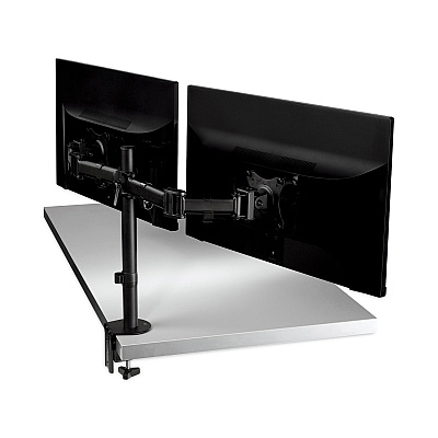 3M Dual Monitor Mount, For 27" Monitors, 360 Degree Rotation, +45 Degree/-45 Degree Tilt, 90 Degree Pan, Black, Supports 20 lb (MMMMM200B)