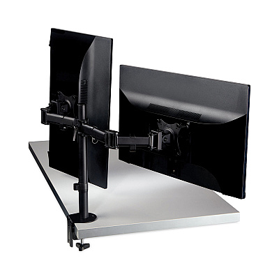 3M Dual Monitor Mount, For 27" Monitors, 360 Degree Rotation, +45 Degree/-45 Degree Tilt, 90 Degree Pan, Black, Supports 20 lb (MMMMM200B)