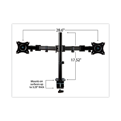 3M Dual Monitor Mount, For 27" Monitors, 360 Degree Rotation, +45 Degree/-45 Degree Tilt, 90 Degree Pan, Black, Supports 20 lb (MMMMM200B)