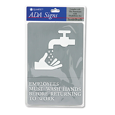 Headline Sign ADA Sign, EMPLOYEES MUST WASH HANDS... Tactile Symbol/Braille, 6 x 9, Gray (USS4726)