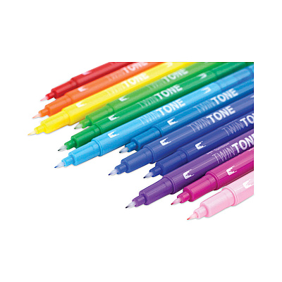 Tombow TwinTone Dual-Tip Markers, Extra-Fine/Broad Tips, Assorted Colors, Dozen (TOM61526)