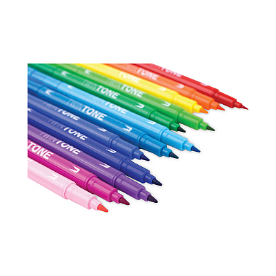 Tombow TwinTone Dual-Tip Markers, Extra-Fine/Broad Tips, Assorted Colors, Dozen (TOM61526)
