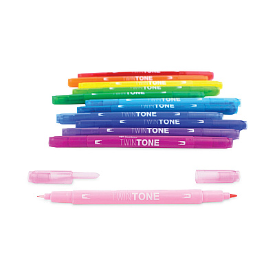 Tombow TwinTone Dual-Tip Markers, Extra-Fine/Broad Tips, Assorted Colors, Dozen (TOM61526)