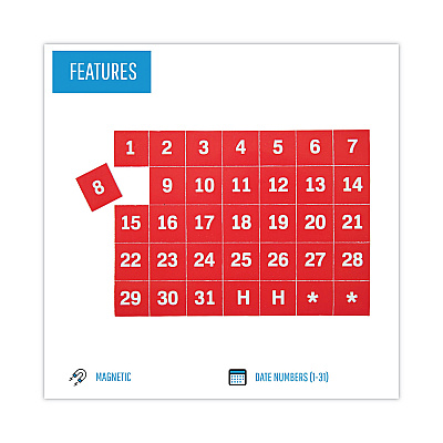MasterVision Interchangeable Magnetic Board Accessories, Calendar Dates, Red/White, 1" x 1", 31 Pieces (BVCFM1209)