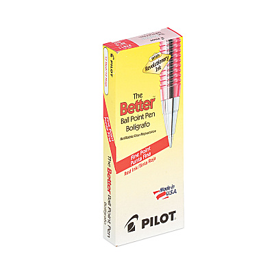Pilot Better Ballpoint Pen, Stick, Fine 0.7 mm, Red Ink, Translucent Red Barrel, Dozen (PIL37011)
