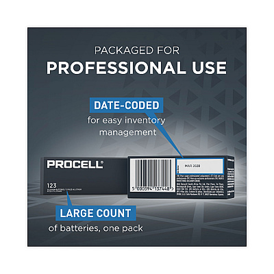 Procell Professional Lithium Batteries, CR123, For Camera, 3 V, 12/Box (DURPL123BDK)