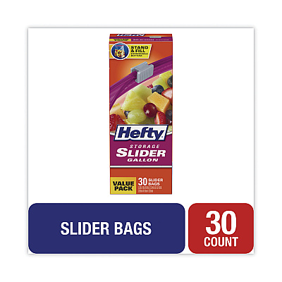 Hefty Slider Stand and Fill Food Storage Bags, Gallon, 10.56" x 11", Clear, 30/Box (RFPR88071)