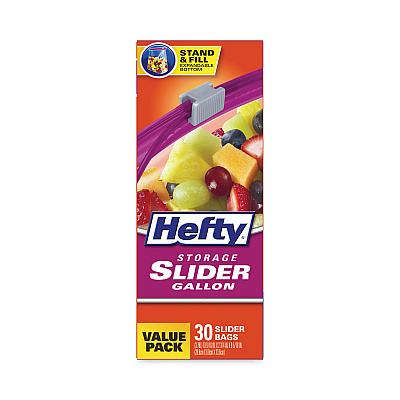 Hefty Slider Stand and Fill Food Storage Bags, Gallon, 10.56" x 11", Clear, 30/Box (RFPR88071)