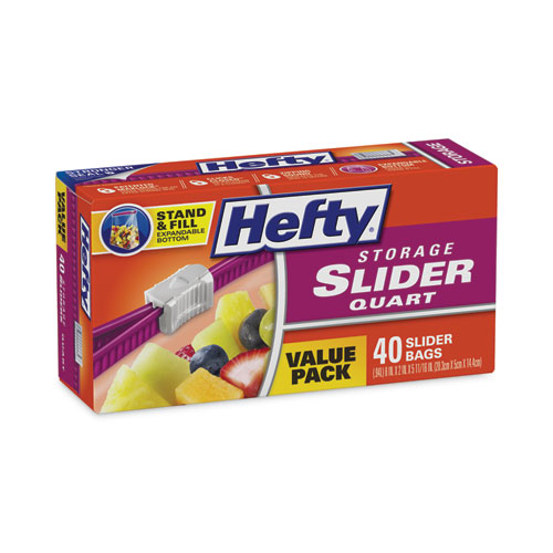 Hefty Slider Bags, 1 qt, 1.5 mil, 8" x 7", Clear, 40/Box (R81240)