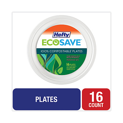 Hefty ECOSAVE Tableware, Plate, Bagasse, 10.13" dia, White, 16/Pack (RFPD71016PK)