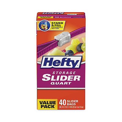 Hefty Slider Stand and Fill Food Storage Bags, Quart, 8" x 7", Clear, 40/Box (RFPR88075)