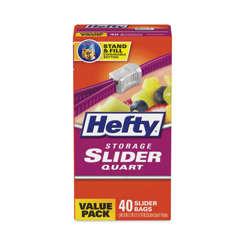 Hefty Slider Bags, 1 qt, 1.5 mil, 8" x 7", Clear, 40/Box (R81240)