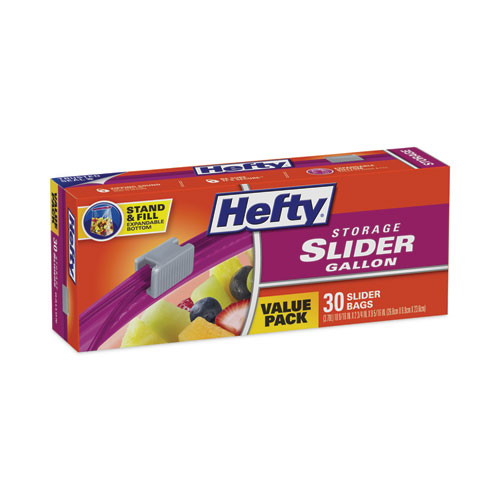 Hefty Slider Bags, 1 gal, 1.5 mil, 10.56" x 11", Clear, 30/Box (R81430)
