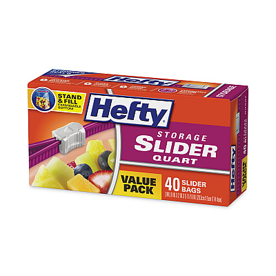 Hefty Slider Stand and Fill Food Storage Bags, Quart, 8" x 7", Clear, 40/Box (RFPR88075)