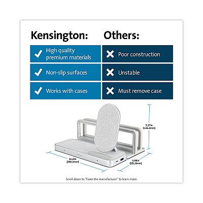 Kensington StudioCaddy with Qi Wireless Charging for Apple Devices, USB-A/USB-C, Silver (KMW59090)