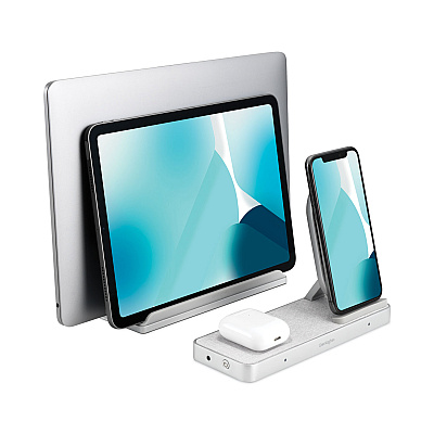Kensington StudioCaddy with Qi Wireless Charging for Apple Devices, USB-A/USB-C, Silver (KMW59090)