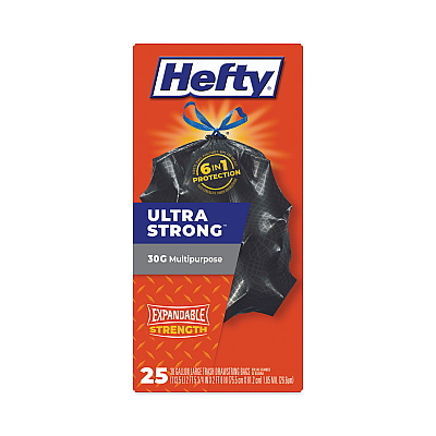 Hefty Ultra Flex Waste Bags, Drawstring, 30 gal, 1.05 mil, 6" x 2.1", Black, 150/Carton (RFPE80627)