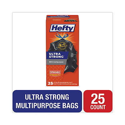Hefty Ultra Flex Waste Bags, Drawstring, 30 gal, 1.05 mil, 6" x 2.1", Black, 150/Carton (RFPE80627)