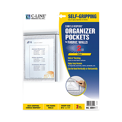 C-Line Cubicle Keepers Hook and Loop-Backed Display, 9.2 x 11.41, Velcro Mount, Clear, 2/Pack (CLI38911)