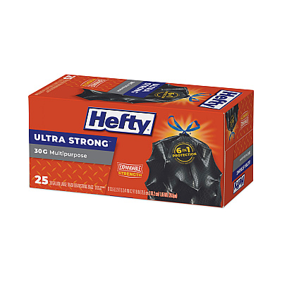 Hefty Ultra Flex Waste Bags, Drawstring, 30 gal, 1.05 mil, 6" x 2.1", Black, 150/Carton (RFPE80627)