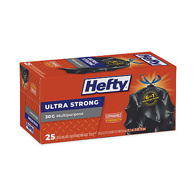 Hefty Ultra Flex Waste Bags, Drawstring, 30 gal, 1.05 mil, 6" x 2.1", Black, 150/Carton (RFPE80627)