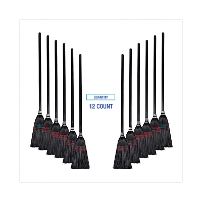Boardwalk Flag Tipped Poly Lobby Brooms, Flag Tipped Poly Bristles, 38" Overall Length, Natural/Black, 12/Carton (BWK951BP)