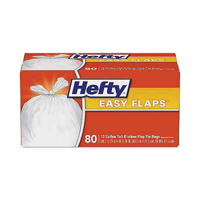 Hefty Easy Flaps Trash Bags, Tie-Flap, 13 gal, 23.75" x 28", White, 80 Bags/Box, 3 Boxes/Carton (PCTE84563CT)