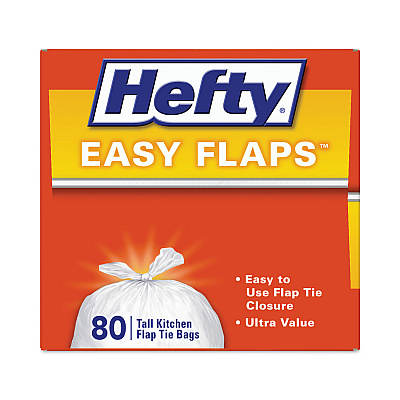 Hefty Easy Flaps Trash Bags, Tie-Flap, 13 gal, 23.75" x 28", White, 80 Bags/Box, 3 Boxes/Carton (PCTE84563CT)