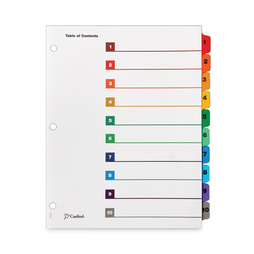 Cardinal OneStep Printable Table of Contents and Dividers, 10-Tab, 1 to 10, 11 x 8.5, White, Assorted Tabs, 6 Sets (61028)
