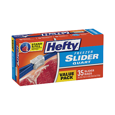 Hefty Slider Stand and Fill Freezer Storage Bags, 32 oz, 7" x 8", Clear, 35/Box (RFPR88079)