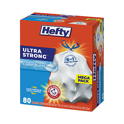 Hefty Extra Heavy-Duty Ultra Strong Scented Tall Kitchen Bags, Drawstring, 13 gal, Clean Burst, 23.75" x 24.88", White, 80/Box (PCTE88356)