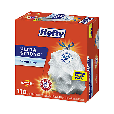 Hefty Ultra Strong Tall Kitchen Trash Bags, Drawstring, 13 gal, 23.75" x 24.88", White, 110 Bags/Box, 3 Boxes/Carton (PCTE88368CT)