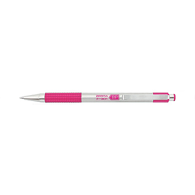 Zebra F-301 Ballpoint Pen, Retractable, Fine 0.7 mm, Black Ink, Stainless Steel/Pink Barrel (ZEB37111)
