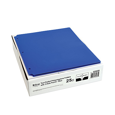 C-Line Two-Pocket Heavyweight Poly Portfolio Folder, 3-Hole Punch, 11 x 8.5, Blue, 25/Box (CLI32935)