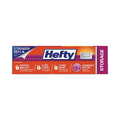 Hefty Slider Stand and Fill Food Storage Bags, Quart, 8" x 7", Clear, 40 Bags/Box, 9 Boxes/Carton (RFPR88075CT)
