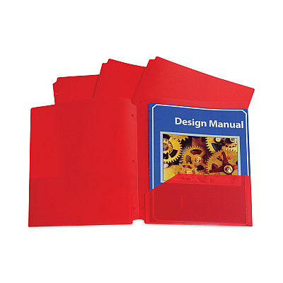 C-Line Two-Pocket Heavyweight Poly Portfolio Folder, 3-Hole Punch, 11 x 8.5, Red, 25/Box (CLI32934)