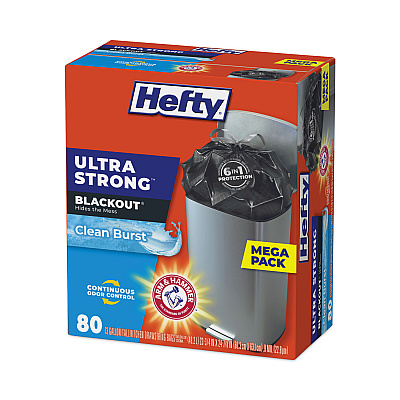 Hefty Ultra Strong BlackOut Tall-Kitchen Drawstring Bags, 13 gal, Citrus Twist Scent, 23.75" x 24.88", Black, 80/Box (PCTE88352)