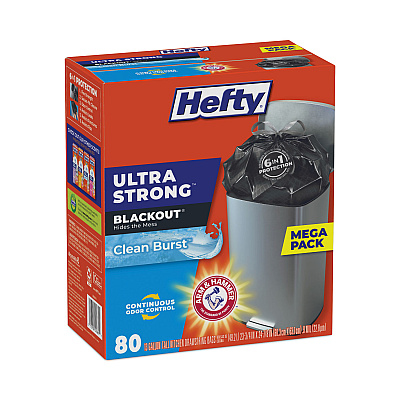 Hefty Ultra Strong BlackOut Tall-Kitchen Drawstring Bags, 13 gal, Citrus Twist Scent, 23.75" x 24.88", Black, 80/Box (PCTE88352)