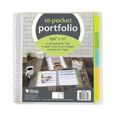 C-Line 10-Pocket Poly Portfolio with Write-On Tabs, 8.5 x 11, Clear/Clear (CLI33650)