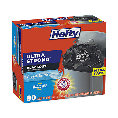 Hefty Ultra Strong BlackOut Tall-Kitchen Drawstring Bags, 13 gal, 23.75" x 24.88", Black, 80 Bags/Box, 3 Boxes/Carton (PCTE88352CT)