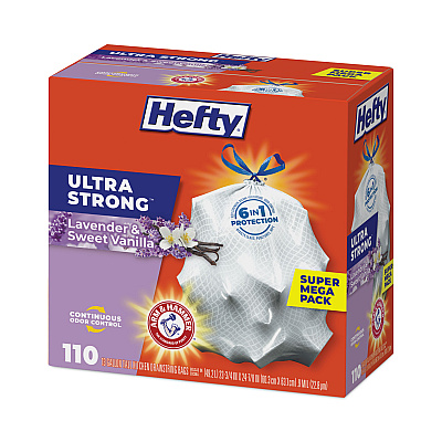 Hefty Ultra Strong Scented Tall Kitchen Bags, Drawstring, 13 gal, Lavender/Vanilla, 23.75" x 24.88", White, 110/Box, 3 Boxes/Carton (PCTE88366CT)
