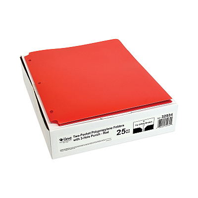C-Line Two-Pocket Heavyweight Poly Portfolio Folder, 3-Hole Punch, 11 x 8.5, Red, 25/Box (CLI32934)