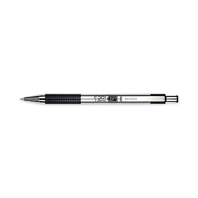 Zebra F-301 Ballpoint Pen, Retractable, Bold 1.6 mm, Black Ink, Stainless Steel/Black Barrel, 2/Pack (ZEB27312)
