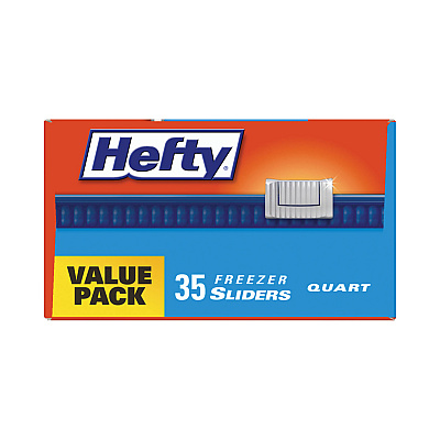 Hefty Slider Stand and Fill Freezer Storage Bags, 32 oz, 7" x 8", Clear, 35 Bags/Box, 9 Boxes/Carton (RFPR88079CT)