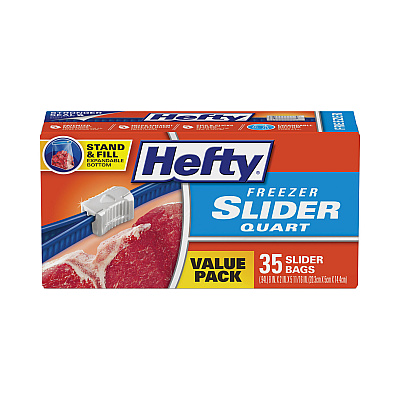 Hefty Slider Stand and Fill Freezer Storage Bags, 32 oz, 7" x 8", Clear, 35/Box (RFPR88079)