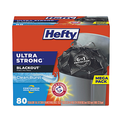 Hefty Ultra Strong BlackOut Tall-Kitchen Drawstring Bags, 13 gal, 23.75" x 24.88", Black, 80 Bags/Box, 3 Boxes/Carton (PCTE88352CT)