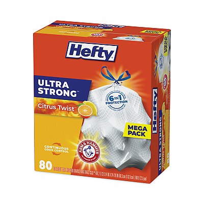 Hefty Extra Heavy-Duty Ultra Strong Scented Tall Kitchen Bags, Drawstring, 13 gal, Citrus Twist, 23.75" x 24.88", White, 80/Box (PCTE88354)